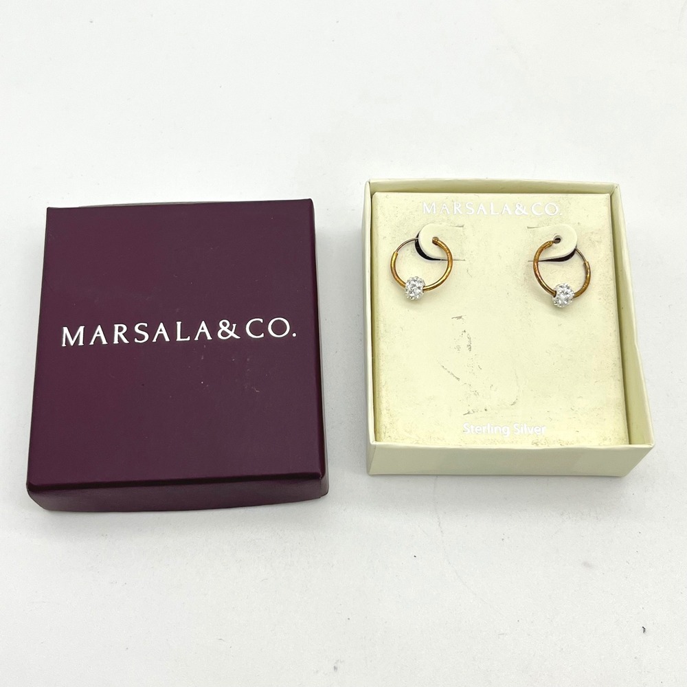 Marsala & Co. Sterling Silver Gold Tone Hoop Earrings with Crystal‎ Ball